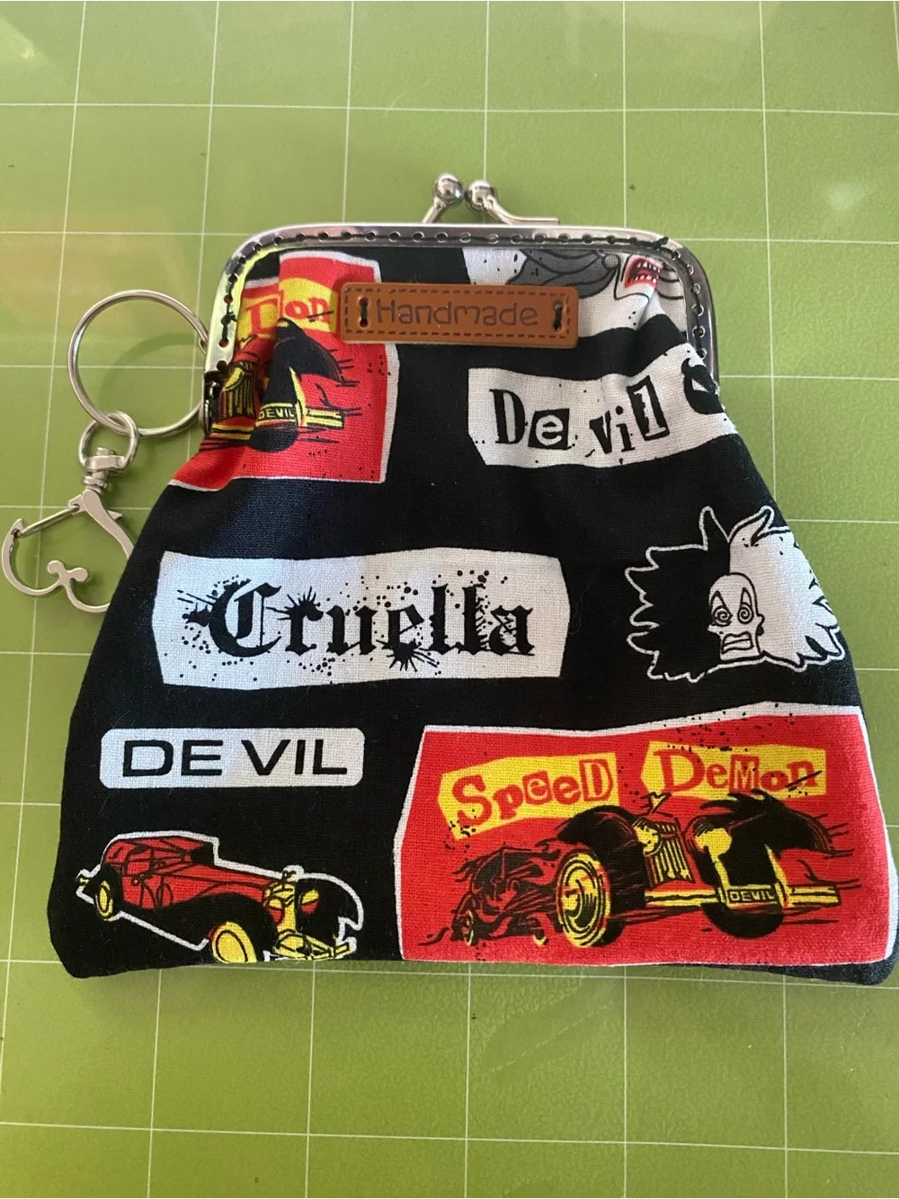 Handmade Cruella Black Coin Purse with heartshaped keyring